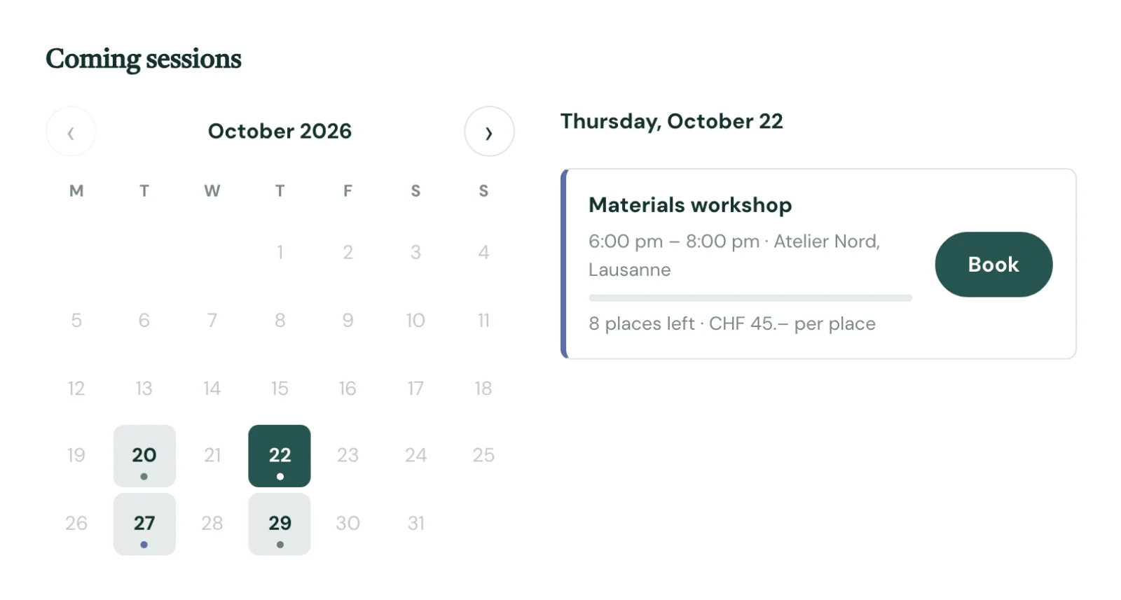 nexya Booking : Des séances avec leurs places, et une liste d’attente