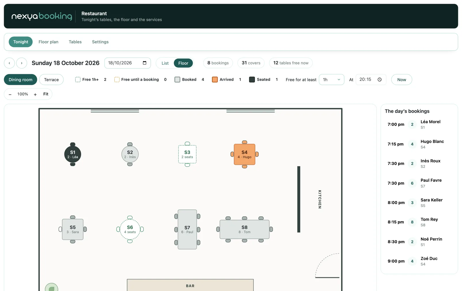 nexya Booking : La salle en un coup d’œil