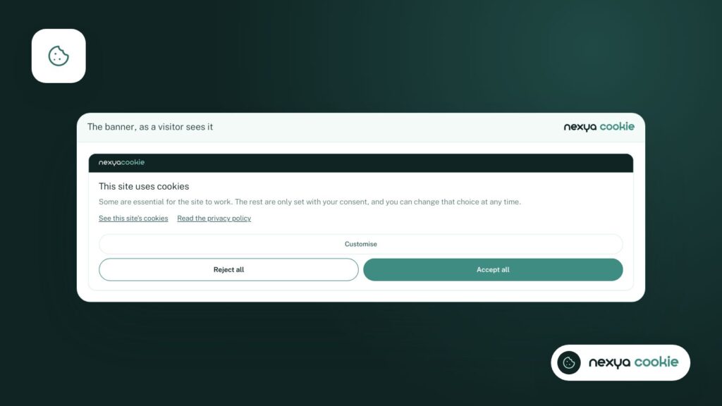 The cookie banner of the Cookies module, as seen by a visitor.