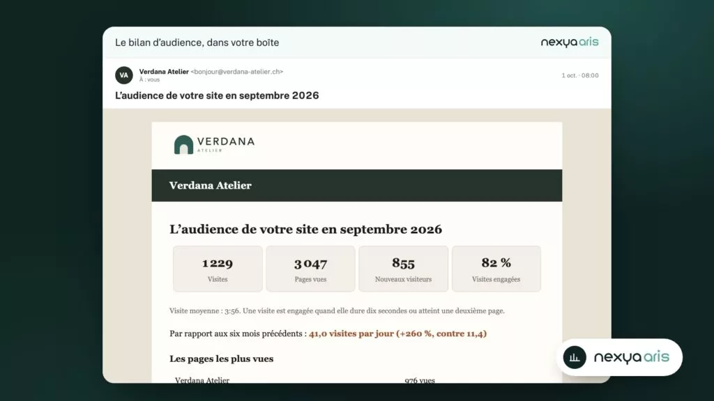 Il rapporto sul traffico di Aris, così come arriva nella casella di posta.