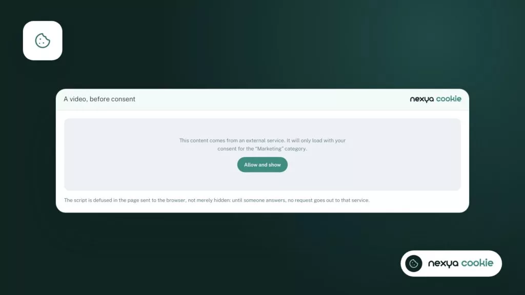 An embedded video stays in place, but does not load before the visitor's agreement.