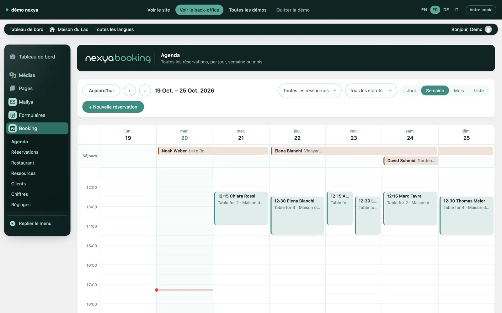 Agenda des réservations du plugin de réservation WordPress nexya Booking