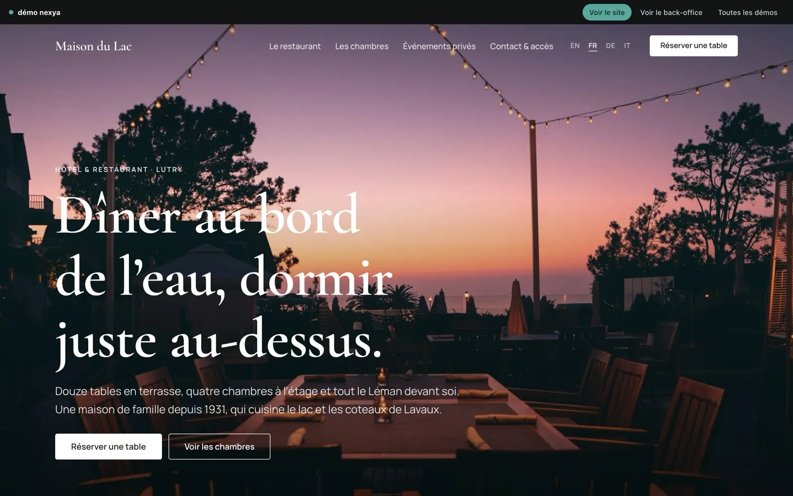 Démo WordPress d’un restaurant avec chambres, Maison du Lac