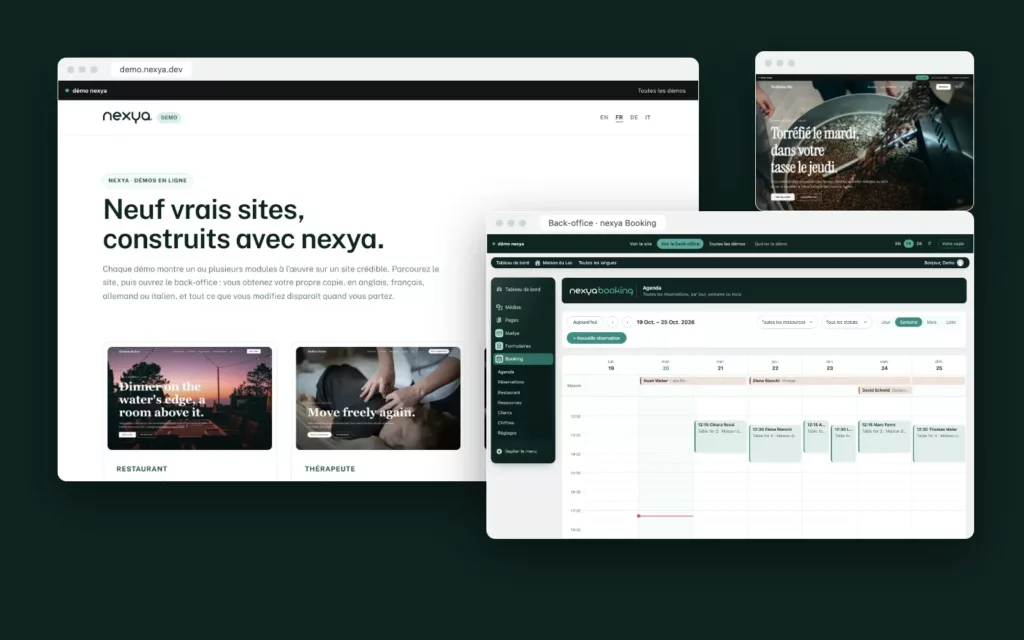 Les neuf sites de démo WordPress nexya et leur back-office