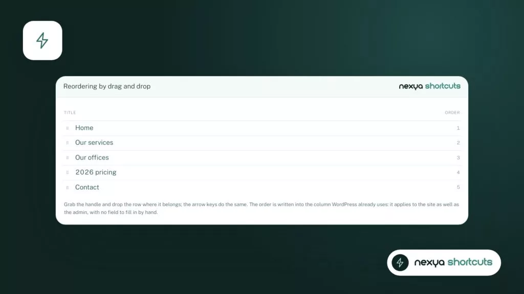 Content can be reordered manually, directly in the list.