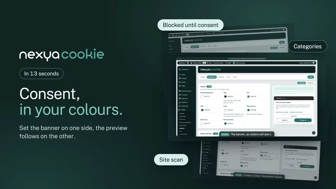 nexya cookie on video: GDPR cookie banner for WordPress