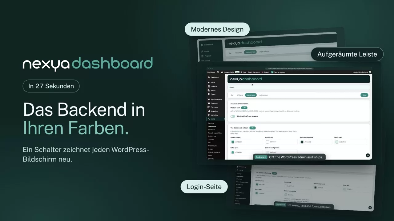 nexya dashboard im Video: Das WordPress-Backend für Kunden anpassen