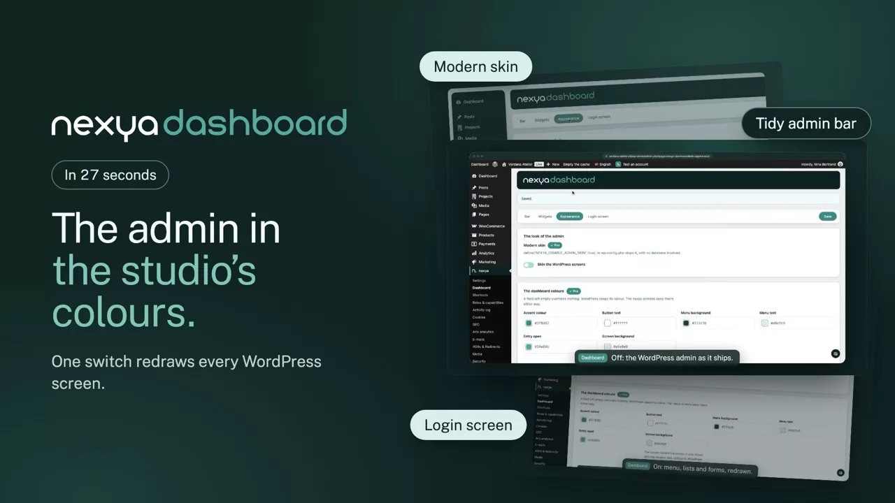 nexya dashboard on video: Customise the WordPress admin for clients