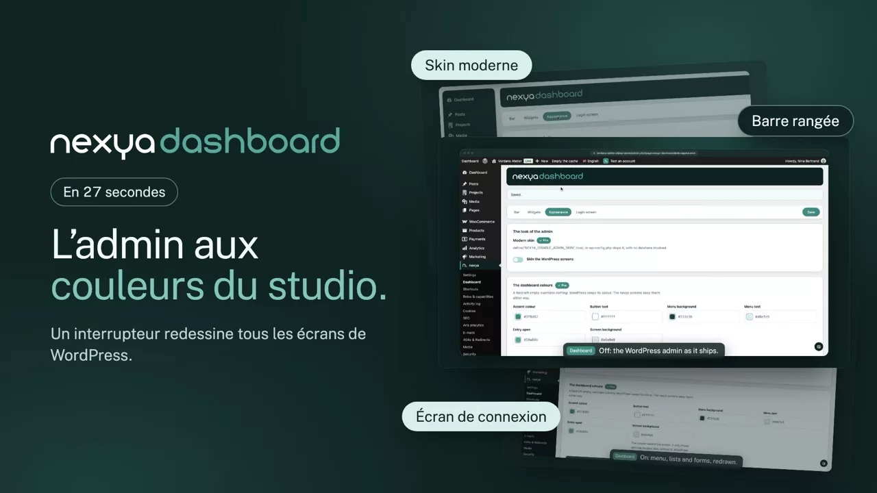 nexya dashboard en vidéo : Personnaliser l’administration WordPress