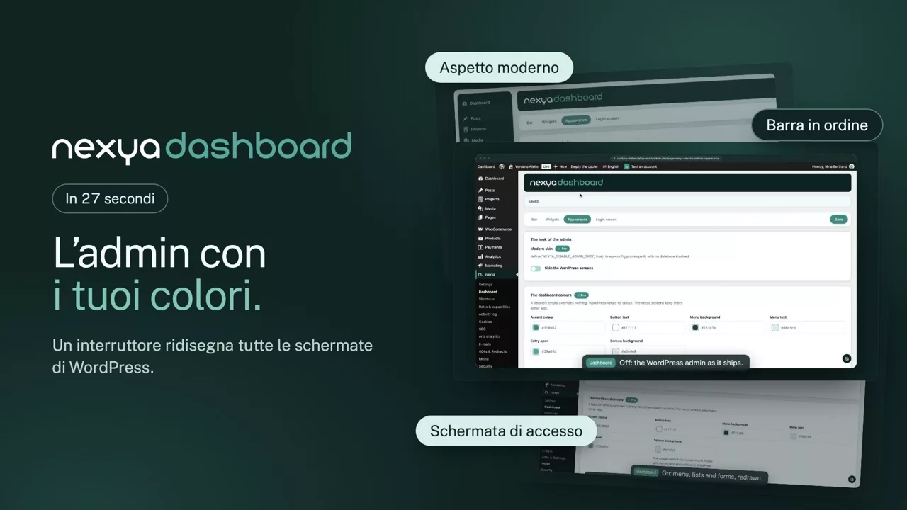 nexya dashboard in video: Personalizzare l’amministrazione WordPress