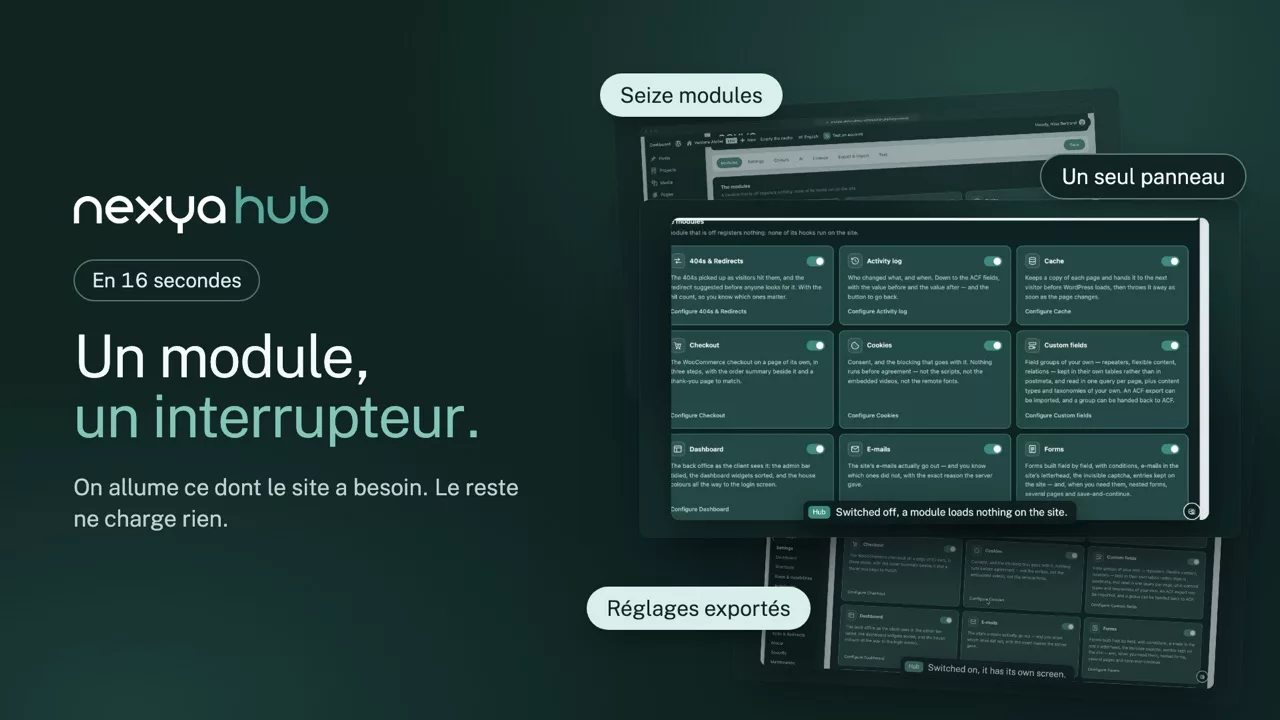 nexya hub en vidéo : Toutes vos extensions WordPress dans un seul panneau