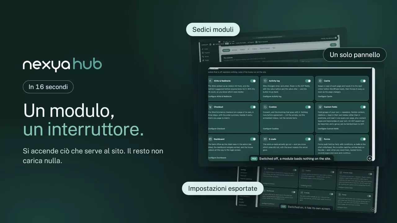 nexya hub in video: Tutti i vostri plugin WordPress in un unico pannello
