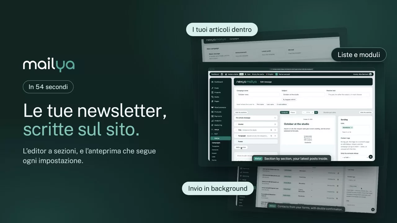 nexya mailya in video: Una newsletter WordPress scritta sul vostro sito