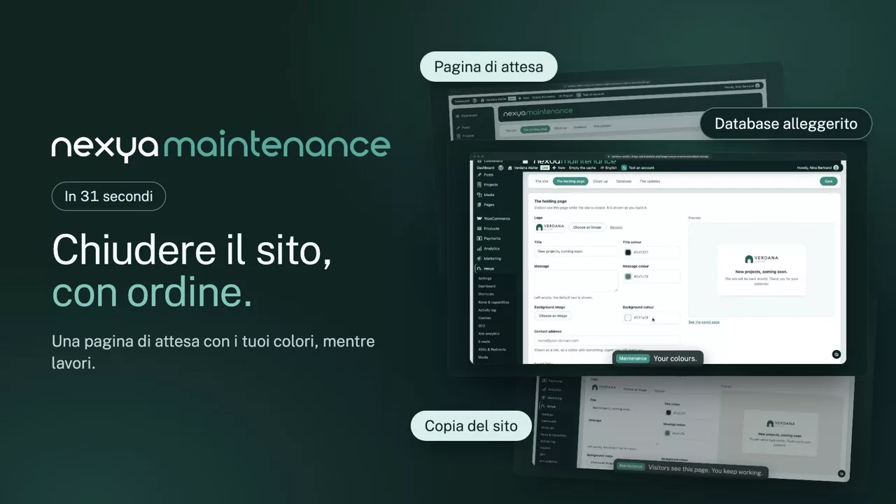 nexya manutenzione in video: Modalità manutenzione WordPress e pulizia