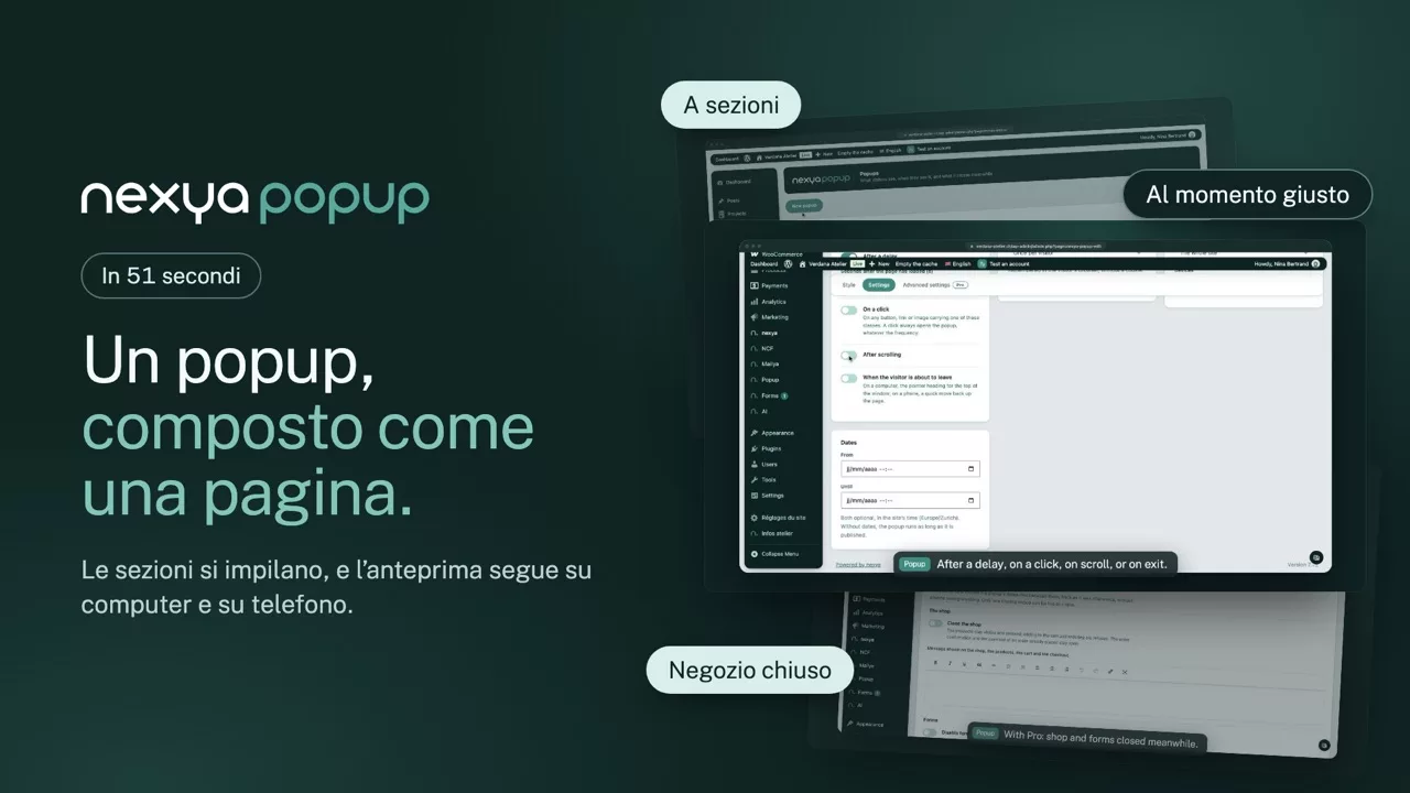 nexya popup in video: Popup WordPress composti sezione per sezione