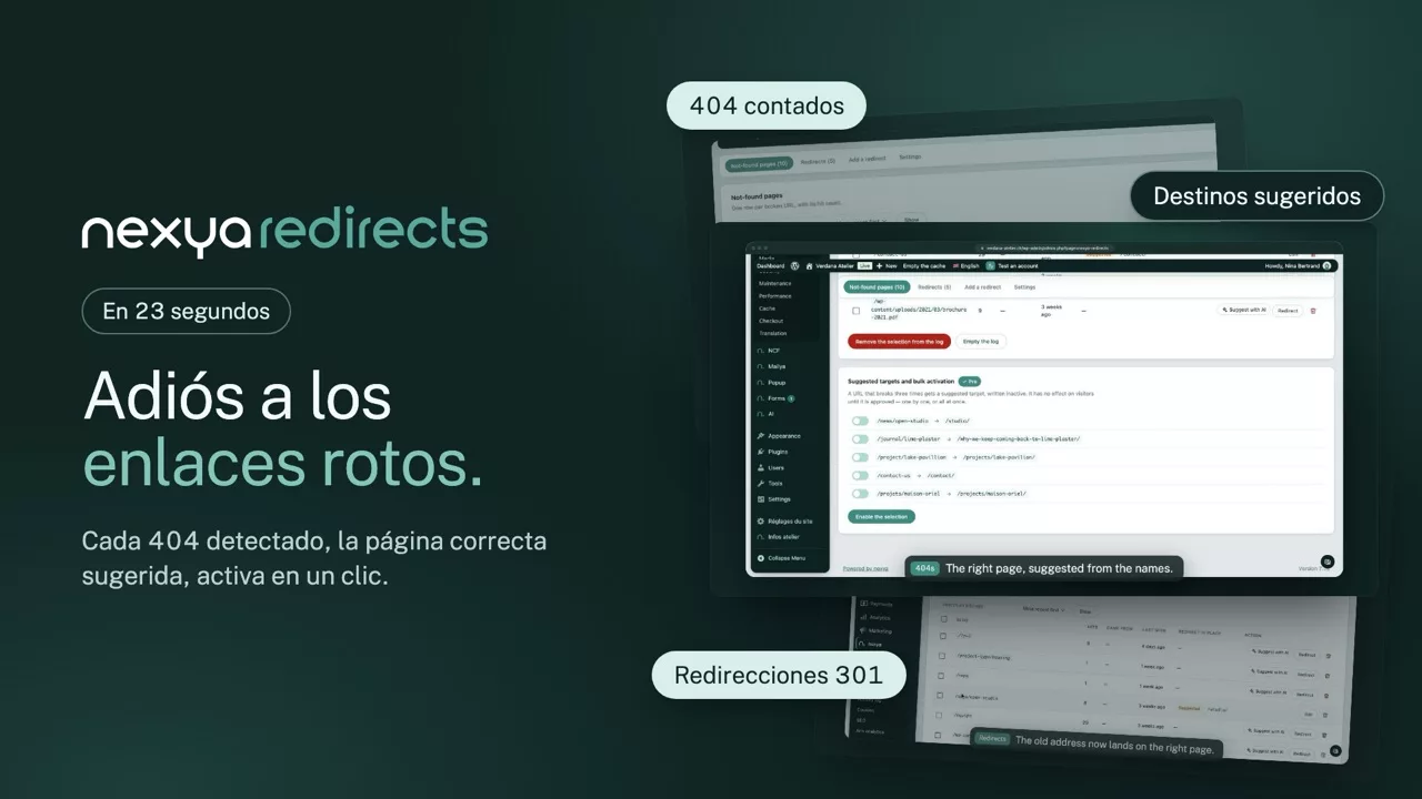 nexya redirects en vídeo: Redirecciones 301 y errores 404 en WordPress