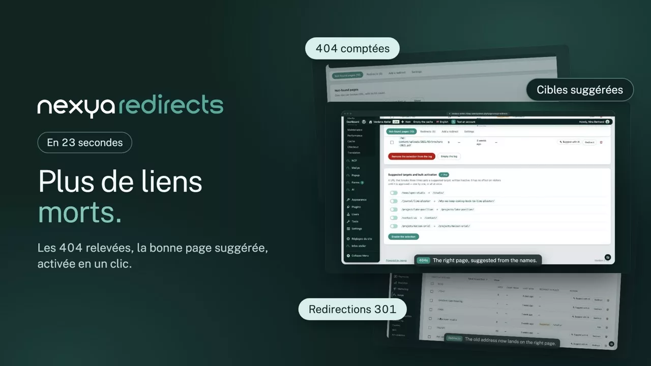 nexya redirects en vidéo : Redirections 301 et erreurs 404 WordPress