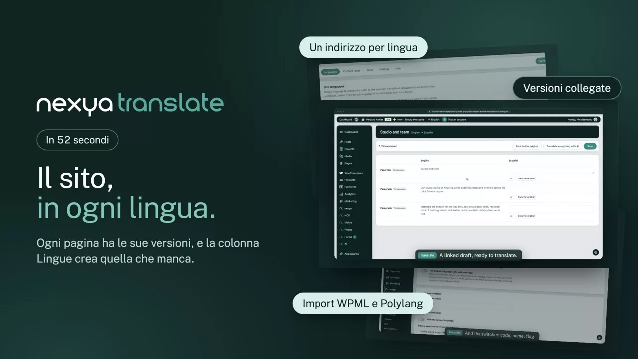 nexya tradotto in video: Un sito WordPress multilingue, senza WPML
