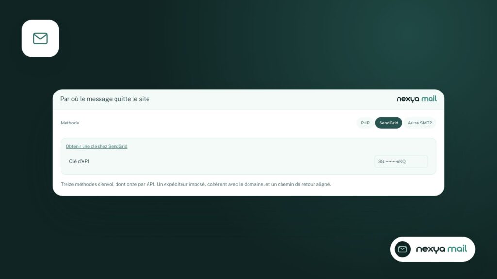 Le serveur d’envoi choisi dans le module E-mails.